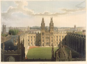 Außenansicht des All Souls College, aufgenommen vom Dach der Radcliffe Library, Illustration aus der 